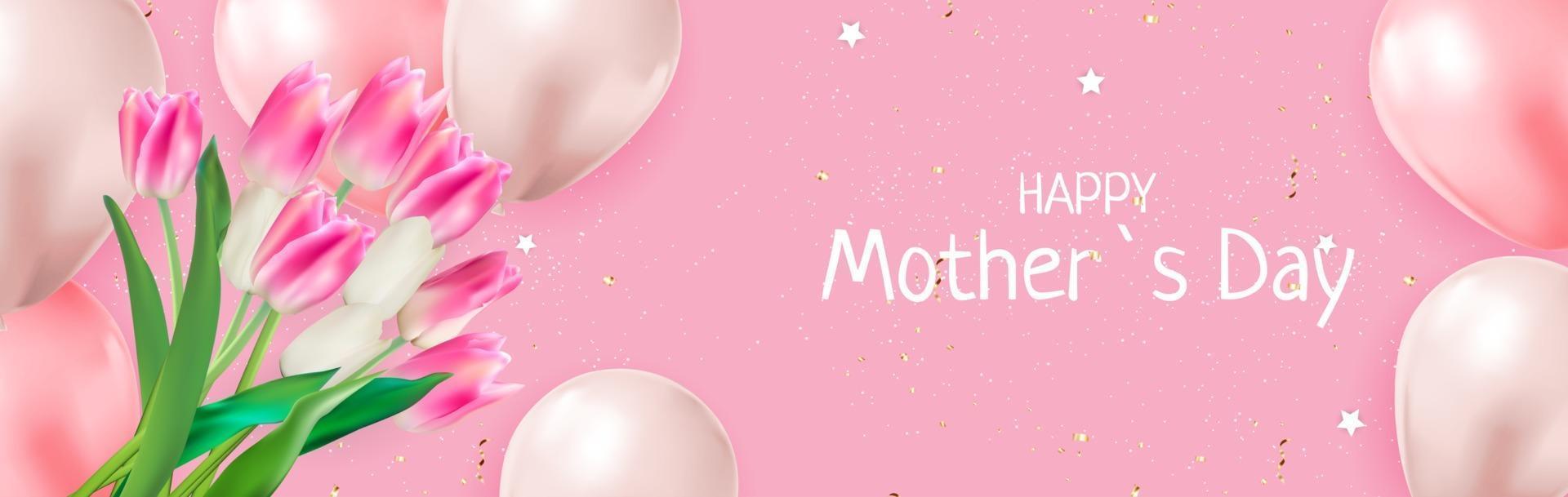 Happy Mother s Day Card with Realistic Tulip Flowers vector
