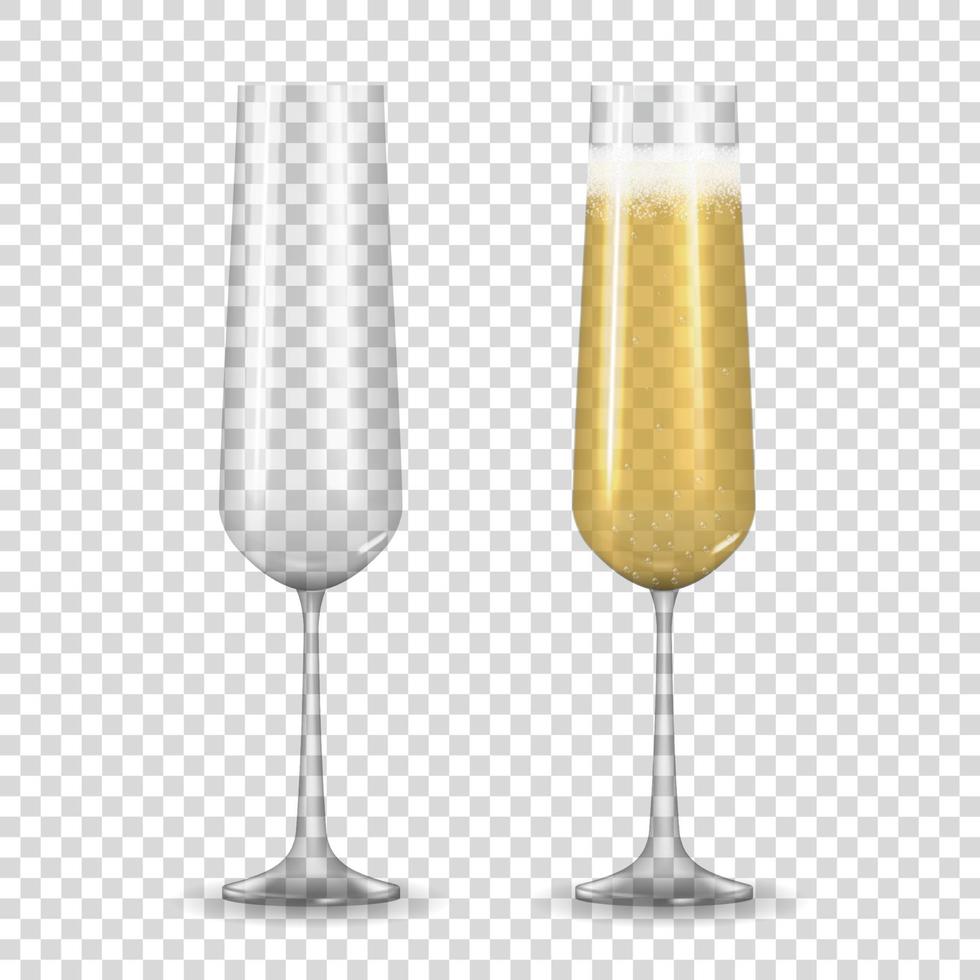 Realistic 3D champagne Golden Glass isolated on transparent vector