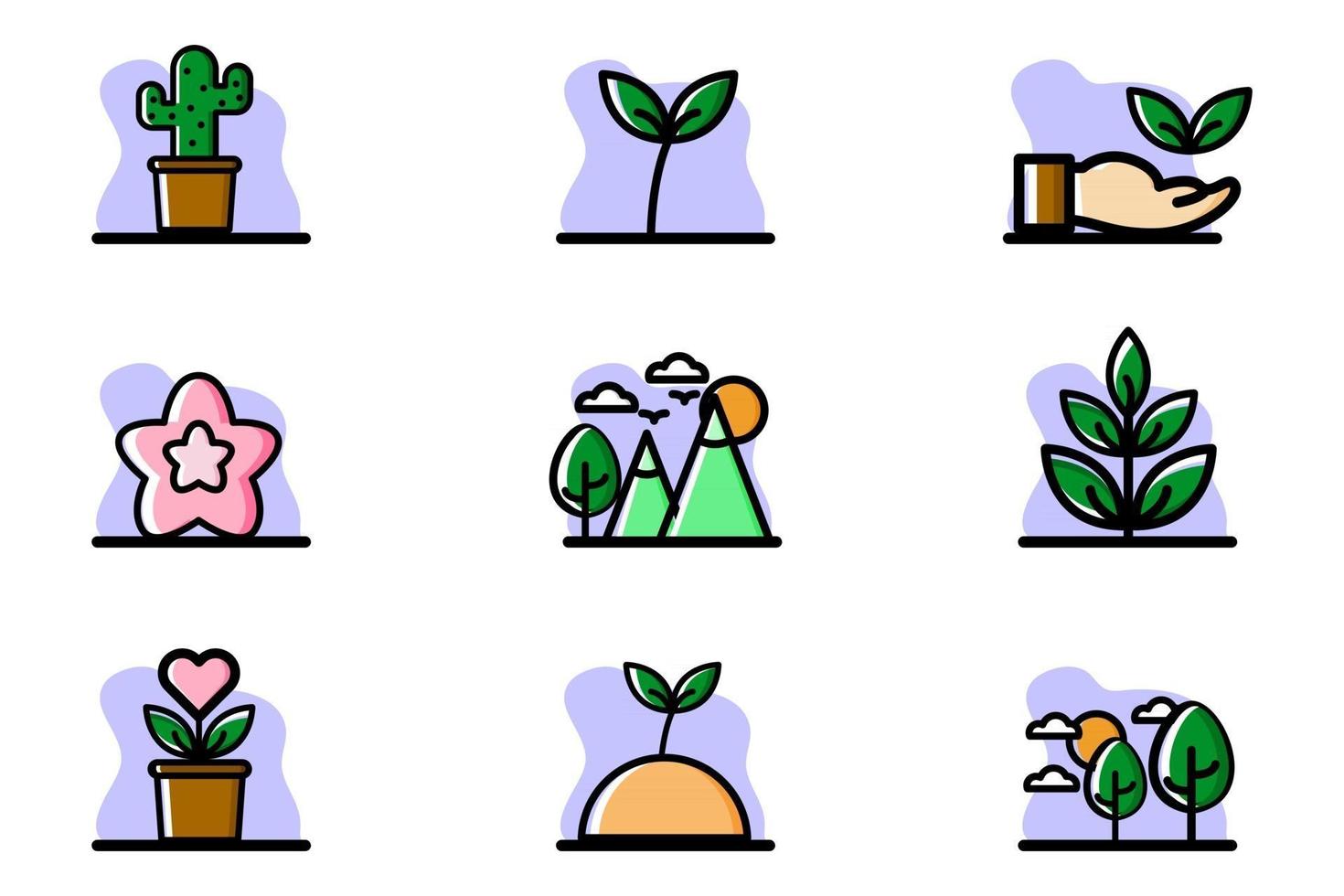 naturaleza, conceptual, icono, conjunto, vector, ilustración, diseño vector