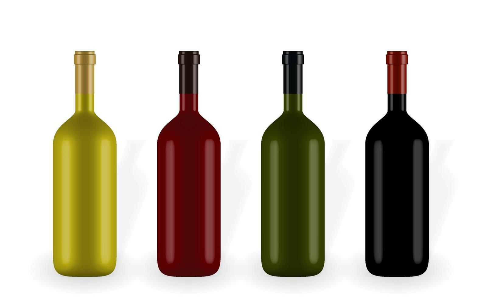 Botella de vino 3d cerrada naturalista colorida de diferentes colores sin etiqueta vector