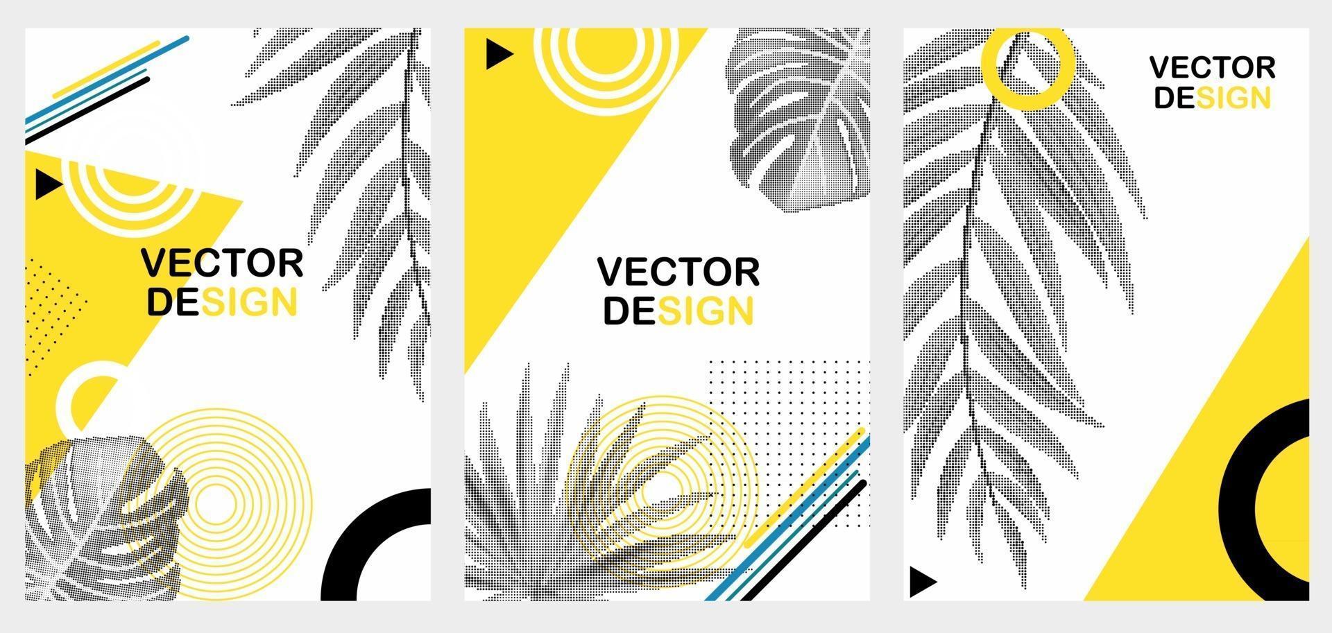 Abstract Geometric Trendy Background with Halftones Palm Leaves vector