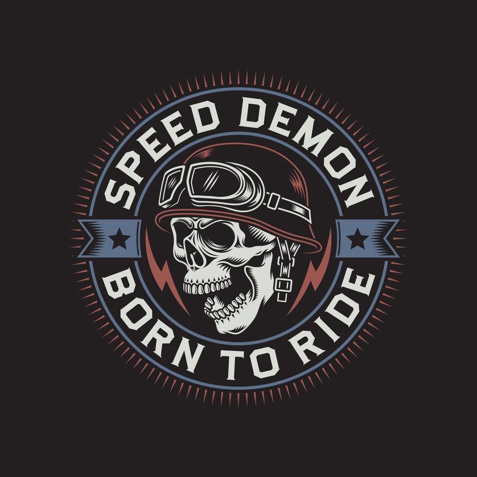 Retro Biker Skull Emblem On Black vector