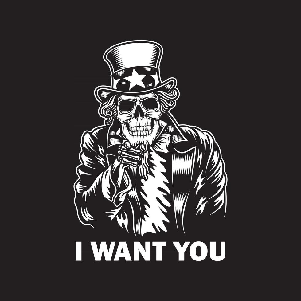 Uncle Sam Skull On Black vector