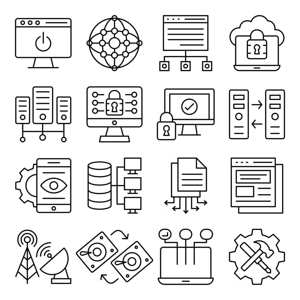 Pack of Computer Accessories Linear Icons vector