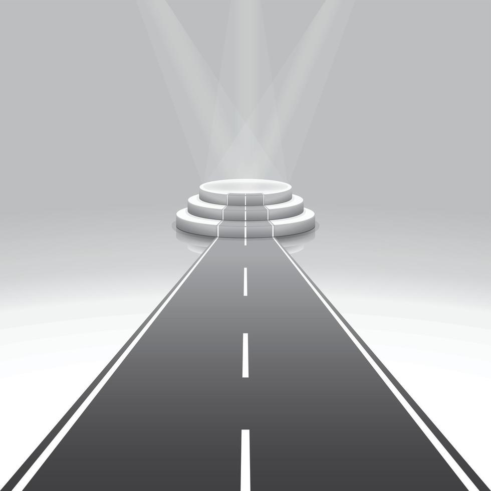 Illuminated 3d isolated road to empty podium for award with light beam shines down vector