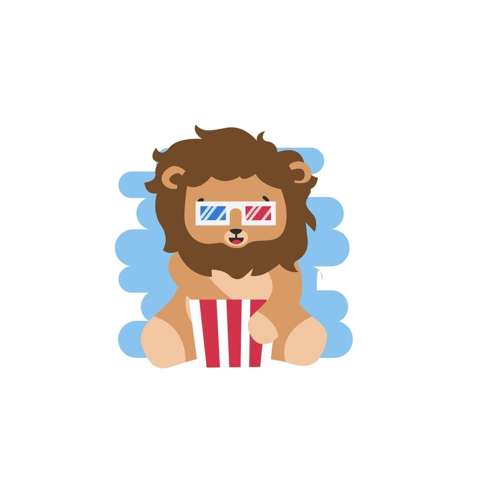 Illustration vector graphic cute lion is eating pop corn