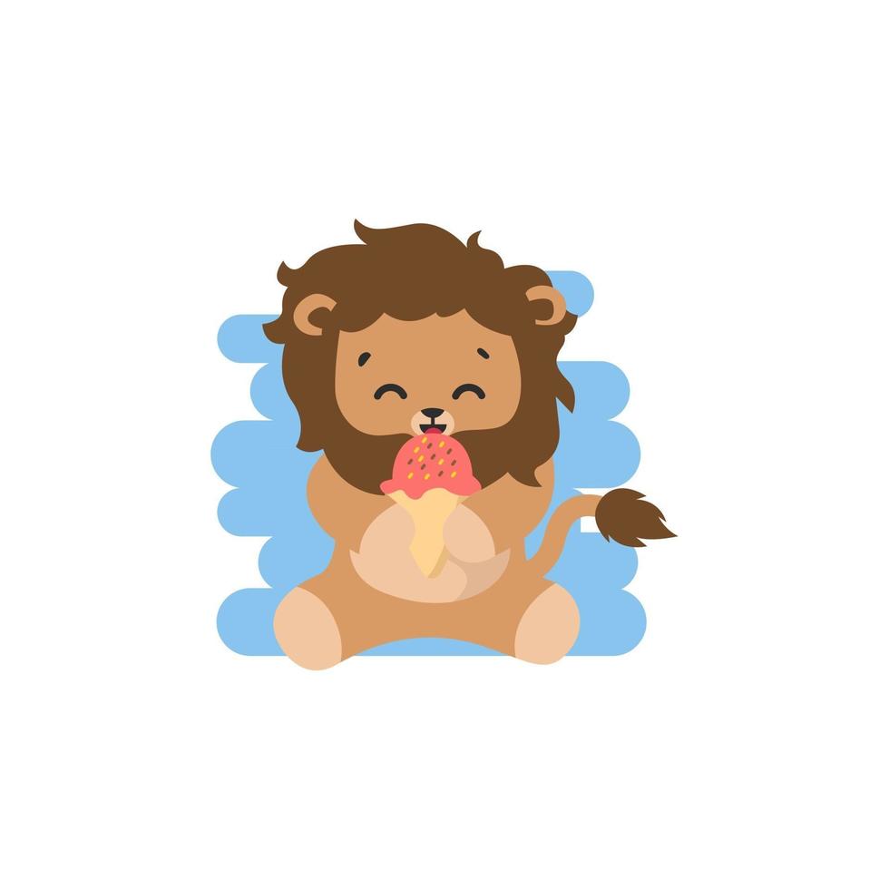 Illustration vector graphic cute lion is eating ice cream