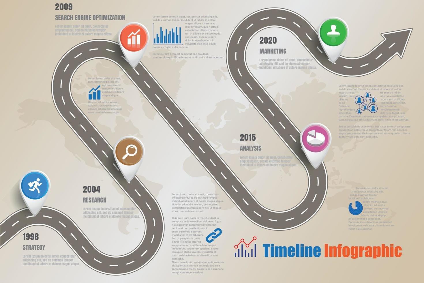 Iconos de infografía de línea de tiempo de hoja de ruta de negocios diseñados para elemento de plantilla de fondo abstracto proceso de diagrama moderno páginas web tecnología marketing digital presentación de datos gráfico ilustración vectorial vector