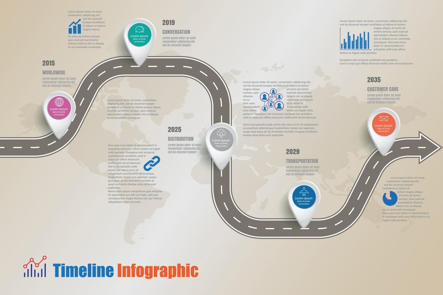 Iconos de infografía de línea de tiempo de hoja de ruta de negocios diseñados para elemento de plantilla de fondo abstracto proceso de diagrama moderno páginas web tecnología marketing digital presentación de datos gráfico ilustración vectorial vector