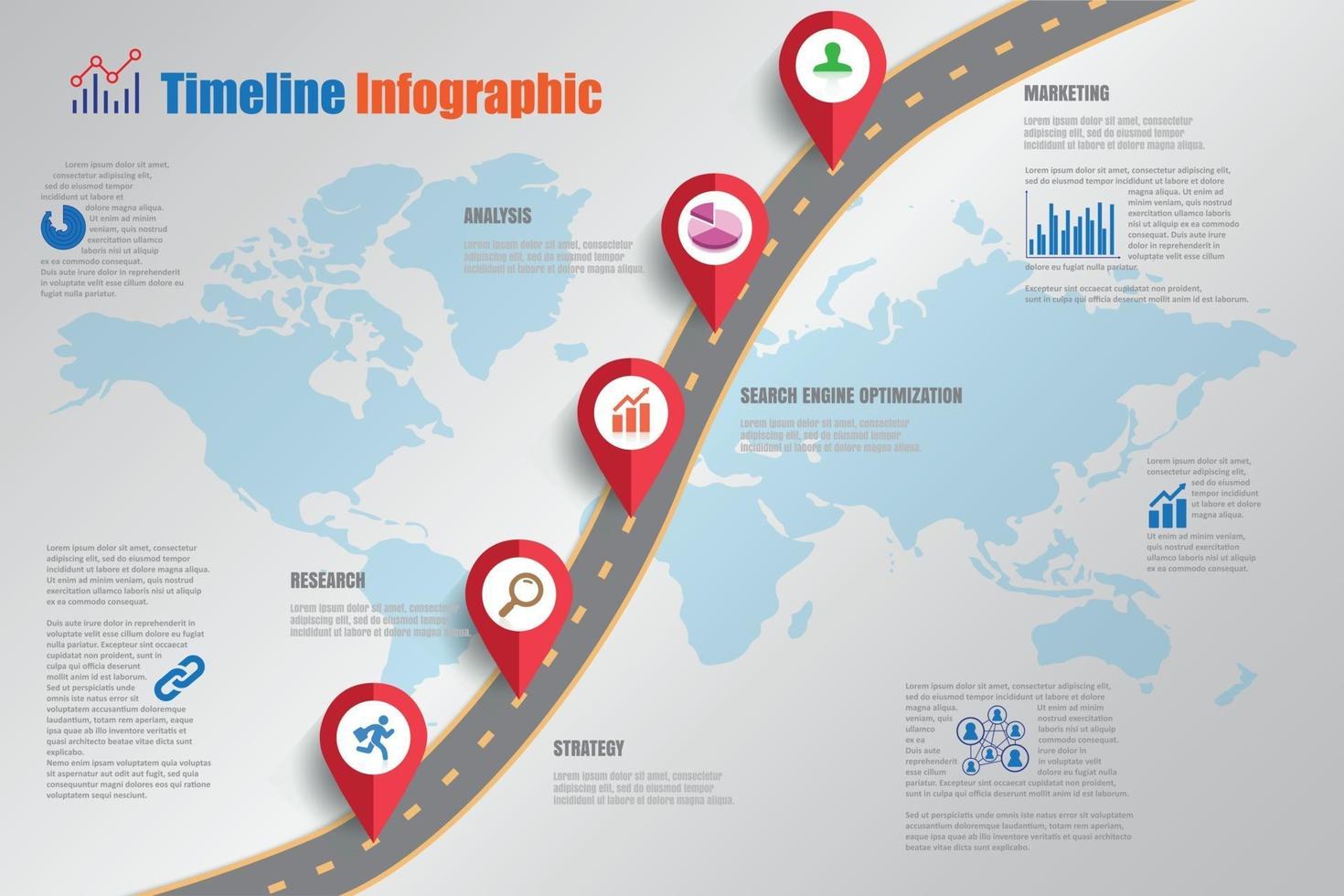 infografía de línea de tiempo de hoja de ruta de negocios con puntero diseñado para fondo abstracto elemento de hito de plantilla diagrama moderno tecnología de proceso marketing digital presentación de datos gráfico ilustración vectorial vector