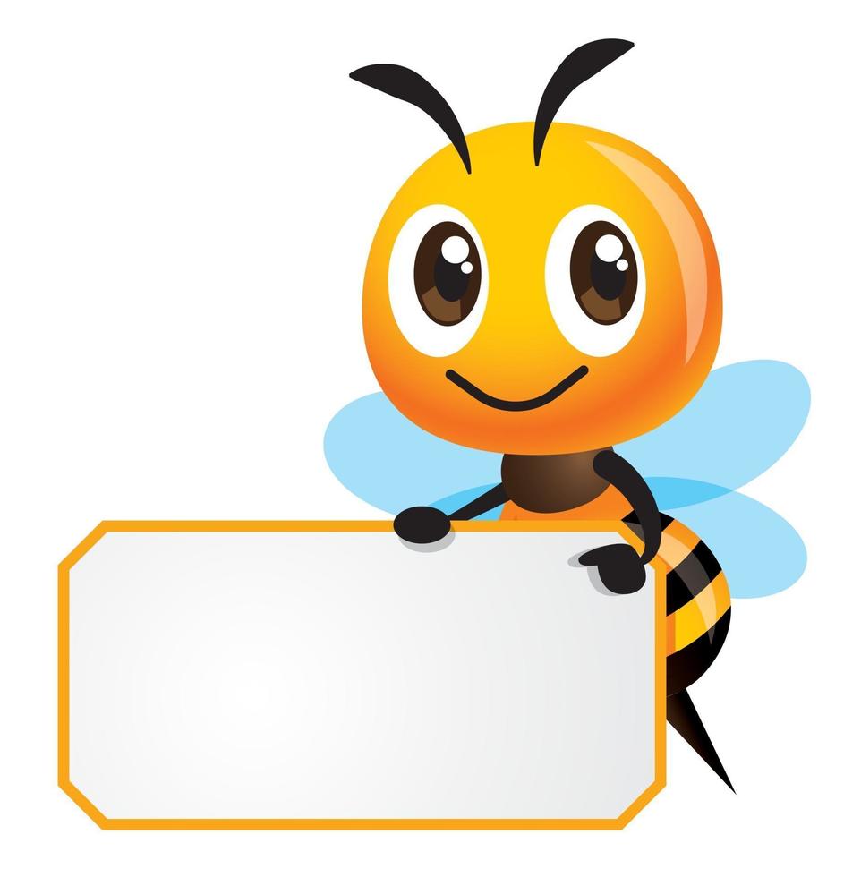 Cartoon cute bee pointing empty white signboard vector