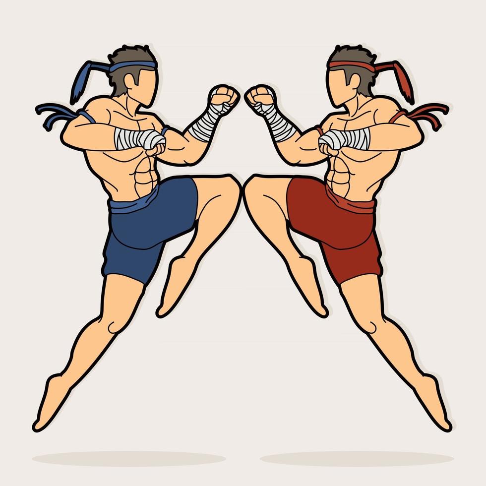 muay thai kick boxing acción vector