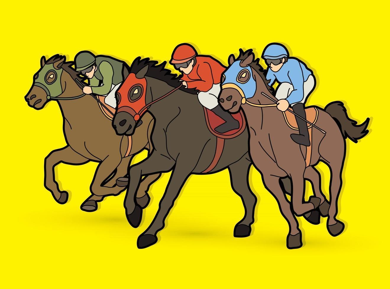 grupo, de, jinete, equitación, caballo, carrera de caballos vector