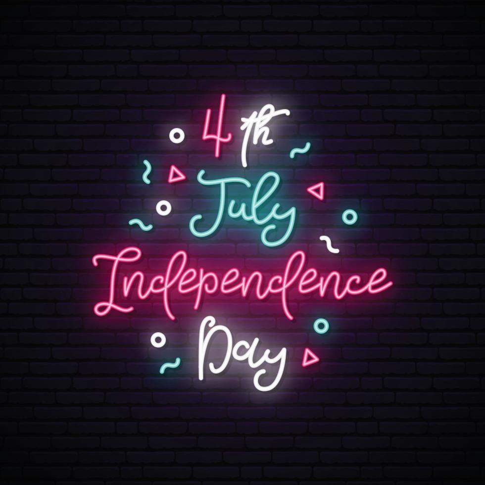 Happy Independence Day of USA neon sign vector