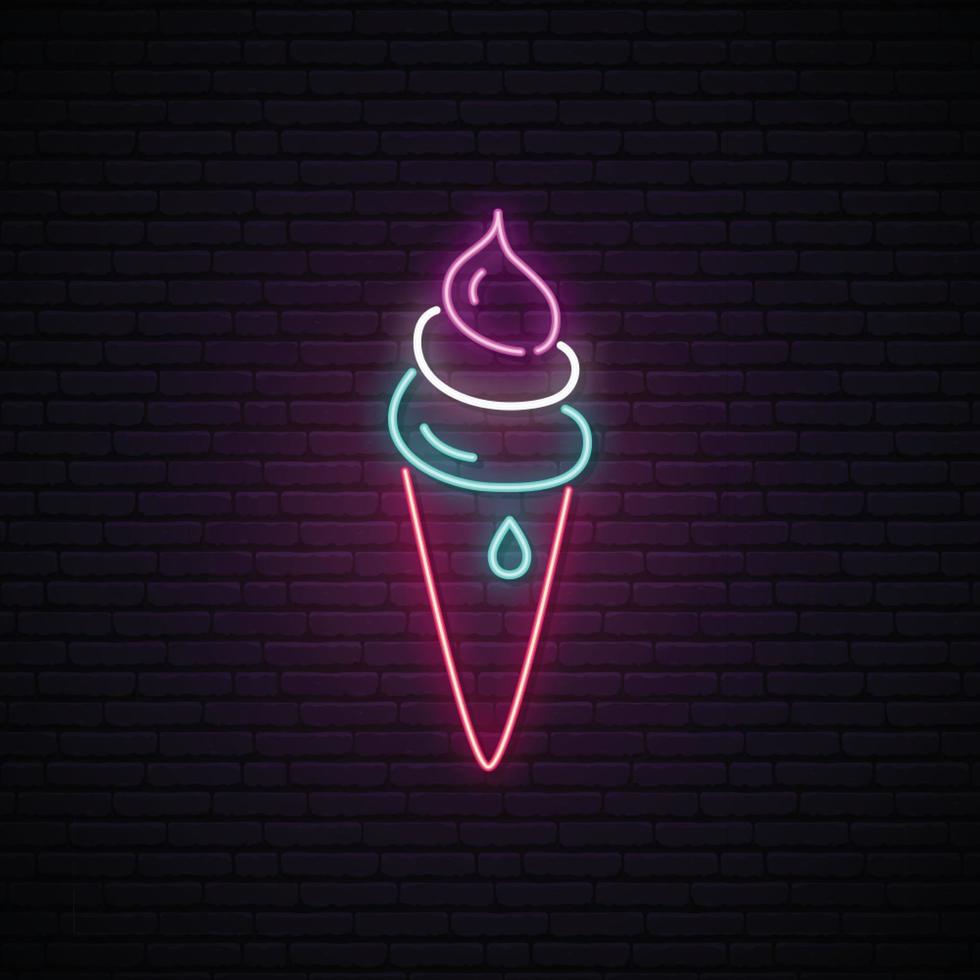 letrero de neón de cono de helado vector