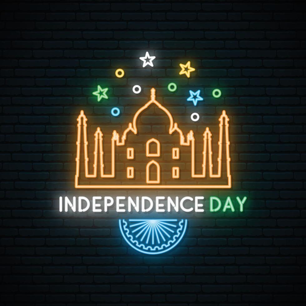 Independence Day of India neon banner vector