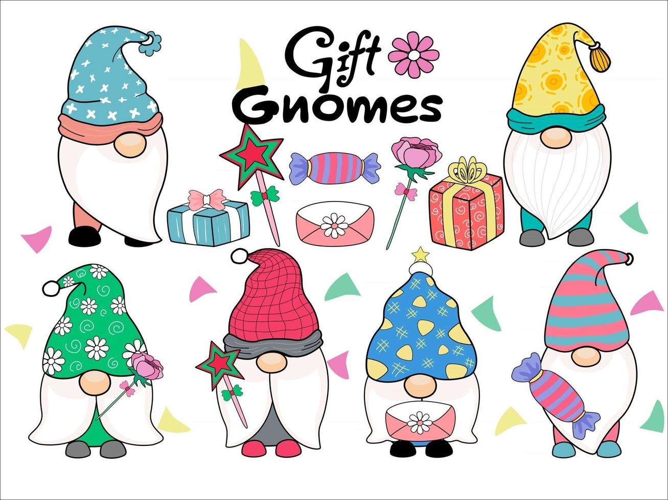 Vector illustration gift gnome clip art and craft designs