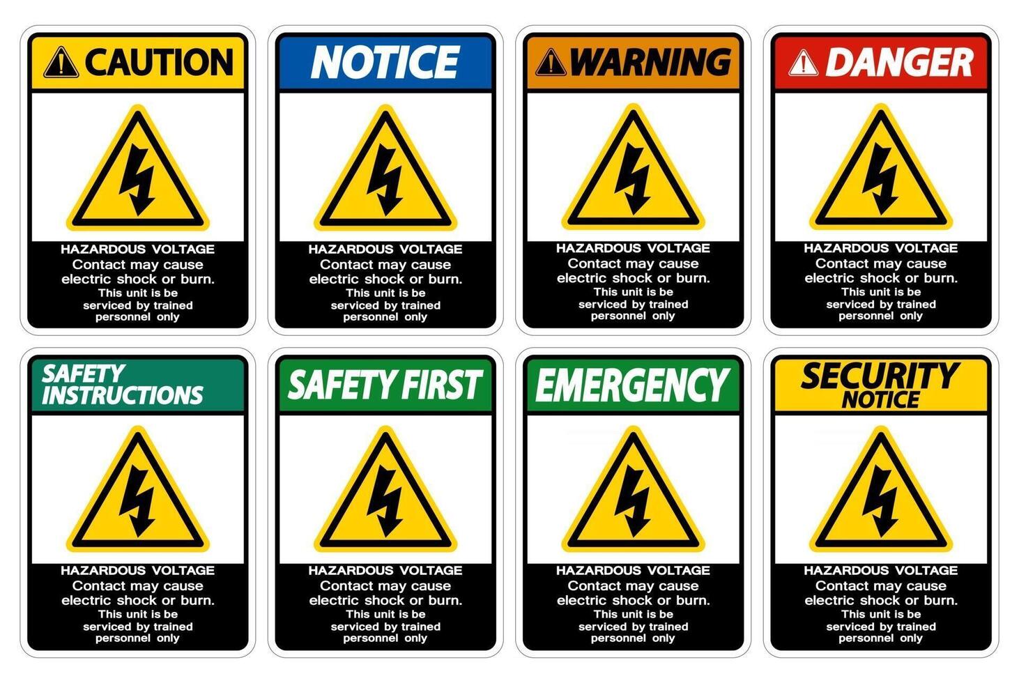 Hazardous Voltage Contact May Cause Electric Shock Or Burn Sign On White Background vector