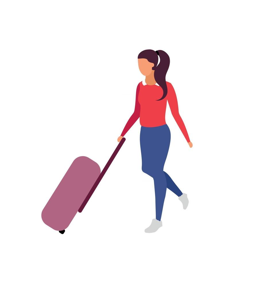 mujer viajera con equipaje color plano vector personaje sin rostro