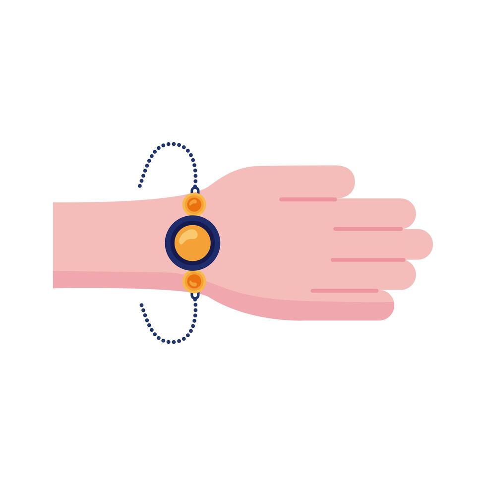 feliz celebración de raksha bandhan con la mano usando una pulsera estilo plano vector