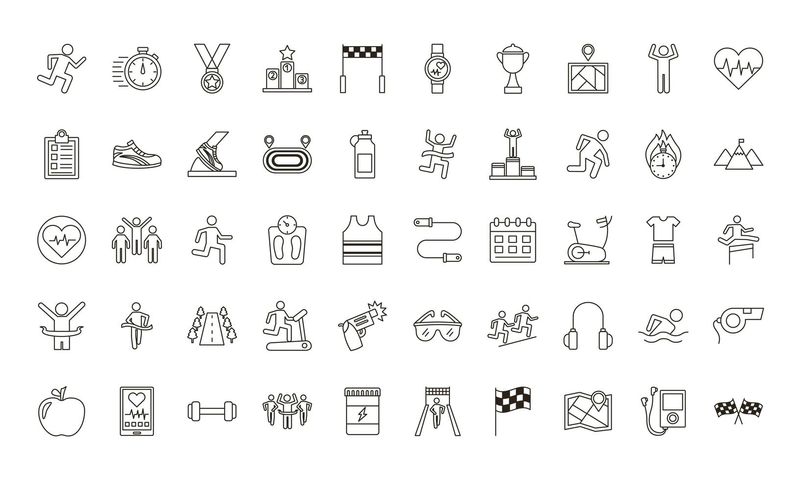 bundle of runners and tracks set icons vector