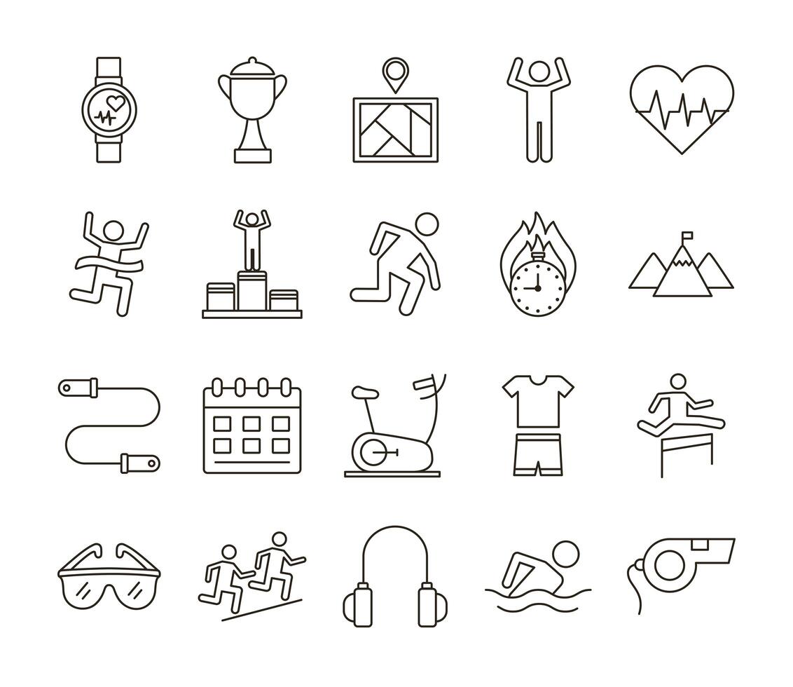 bundle of runners and tracks set icons vector