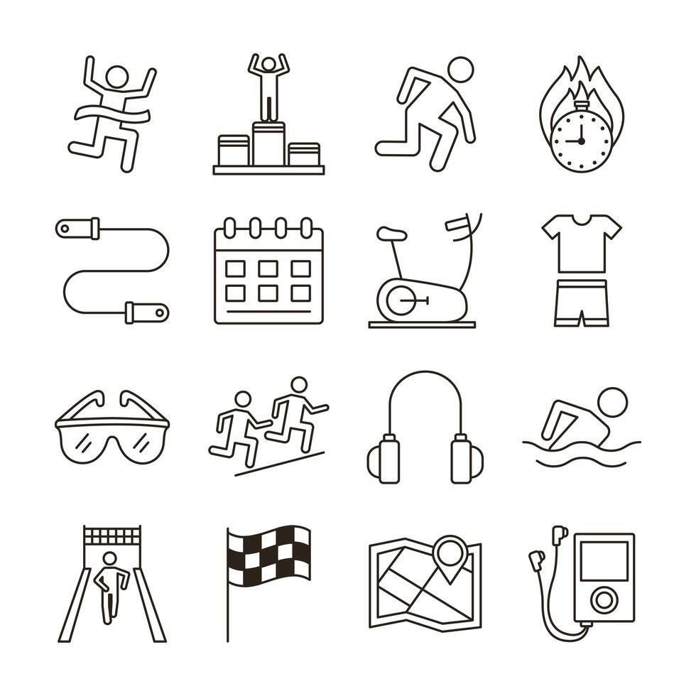 bundle of runners and tracks set icons vector