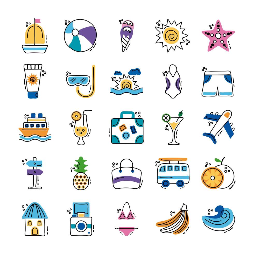 bundle of summer vacations set icons vector