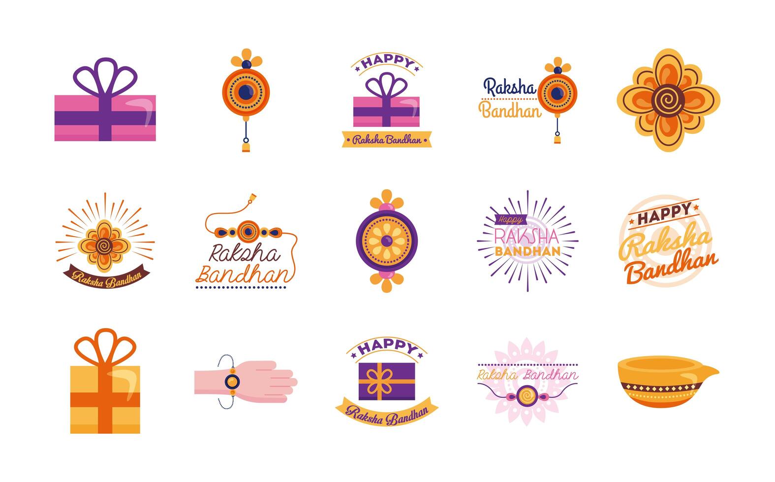 paquete de feliz celebración raksha bandhan establecer iconos vector