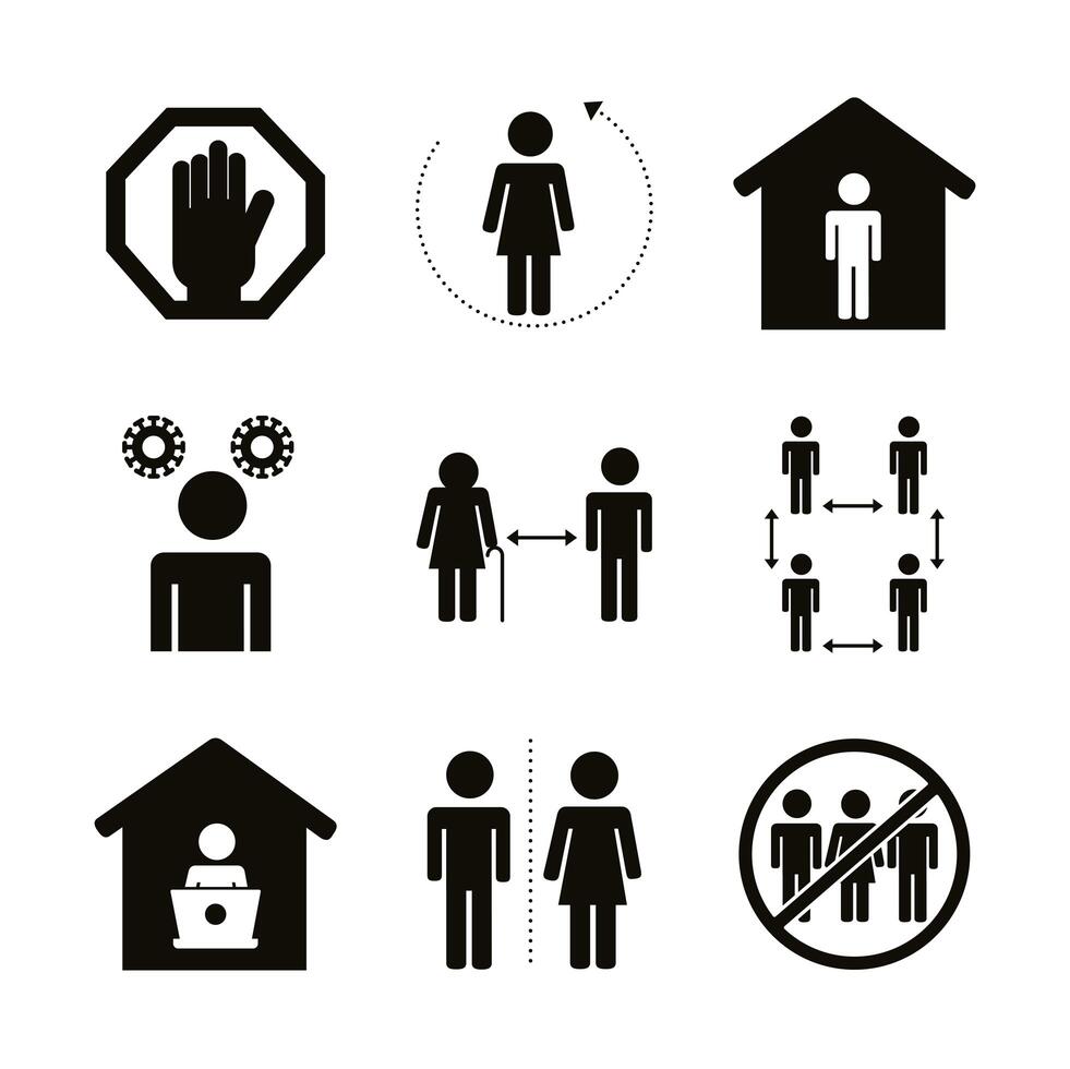 bundle of distance social set icons vector