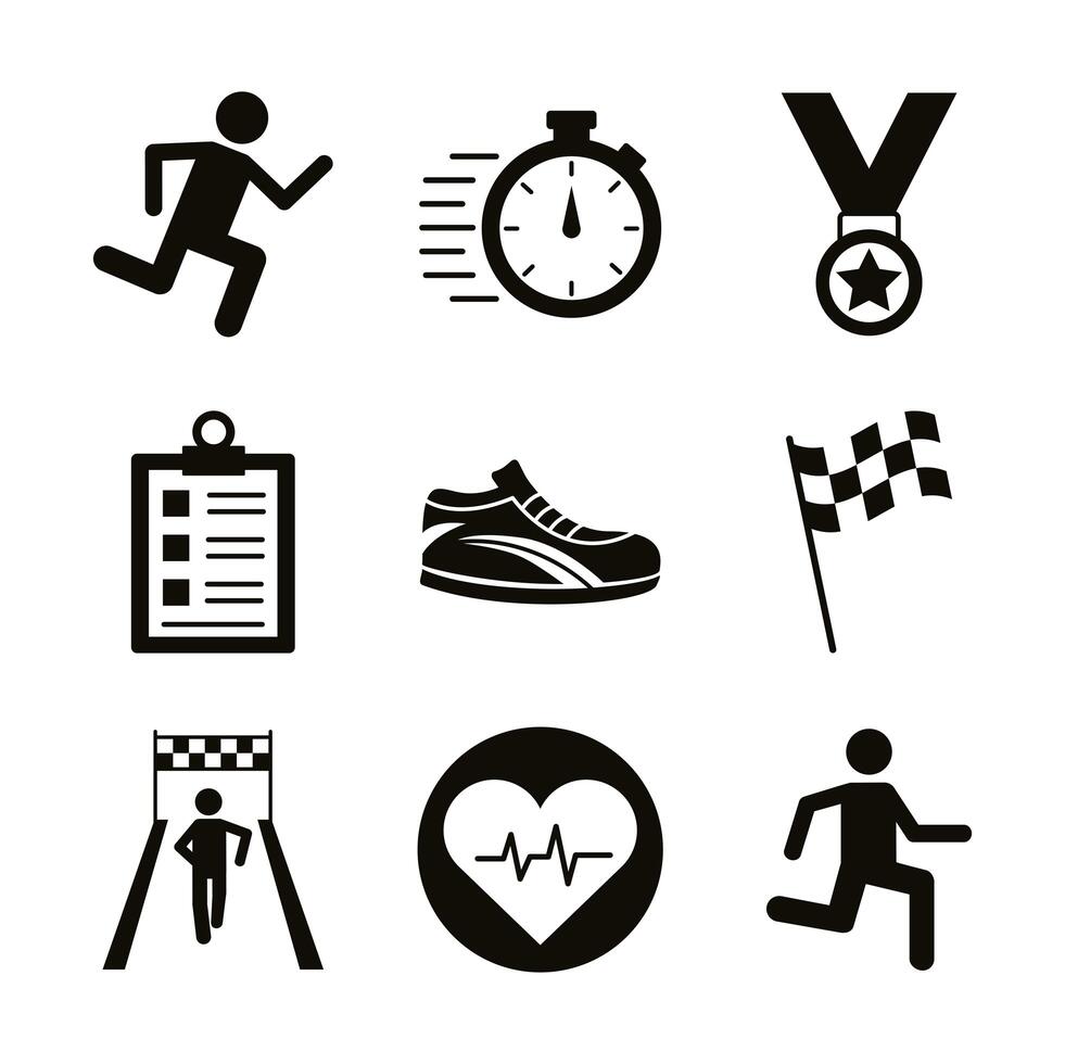 bundle of runners and tracks set icons vector