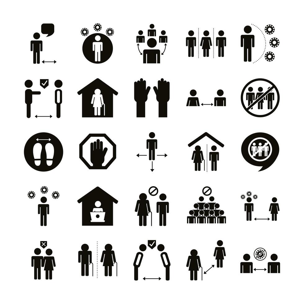 bundle of distance social set icons vector