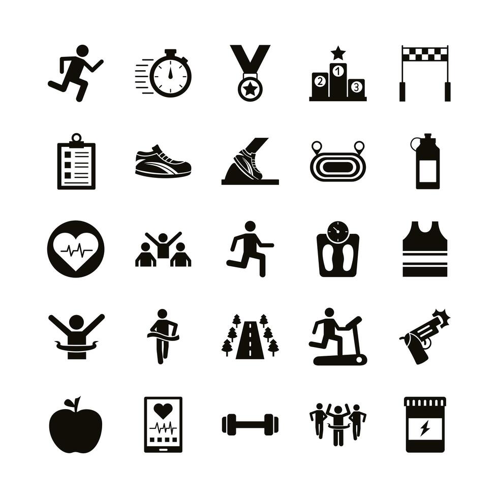 bundle of runners and tracks set icons vector