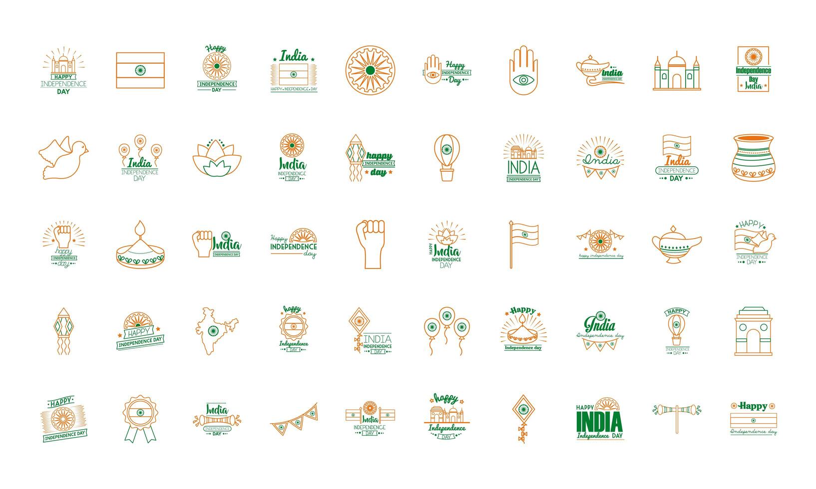 bundle of india independence day celebration icons vector