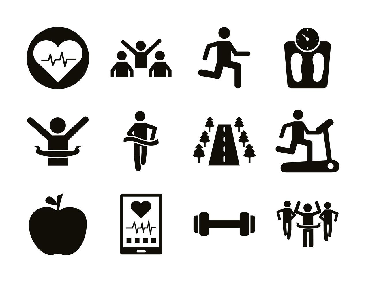 bundle of runners and tracks set icons vector