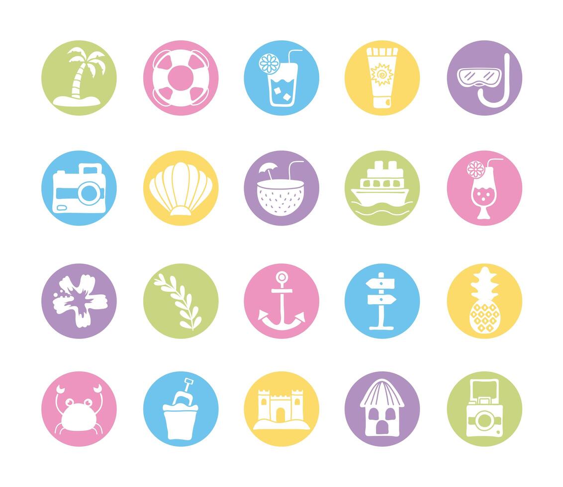bundle of summer vacations set icons vector