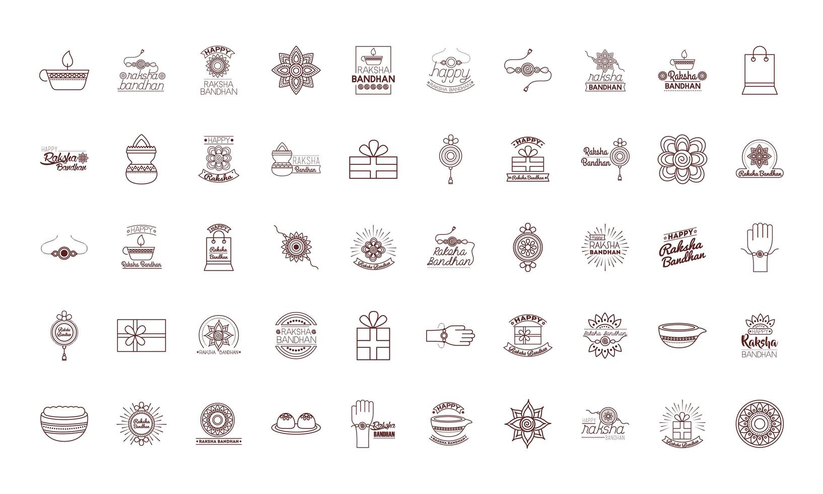 bundle of happy raksha bandhan celebration set icons vector