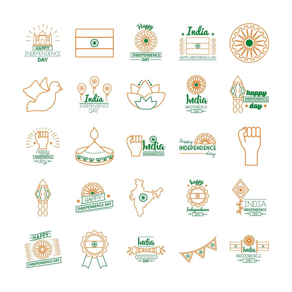 bundle of india independence day celebration icons vector