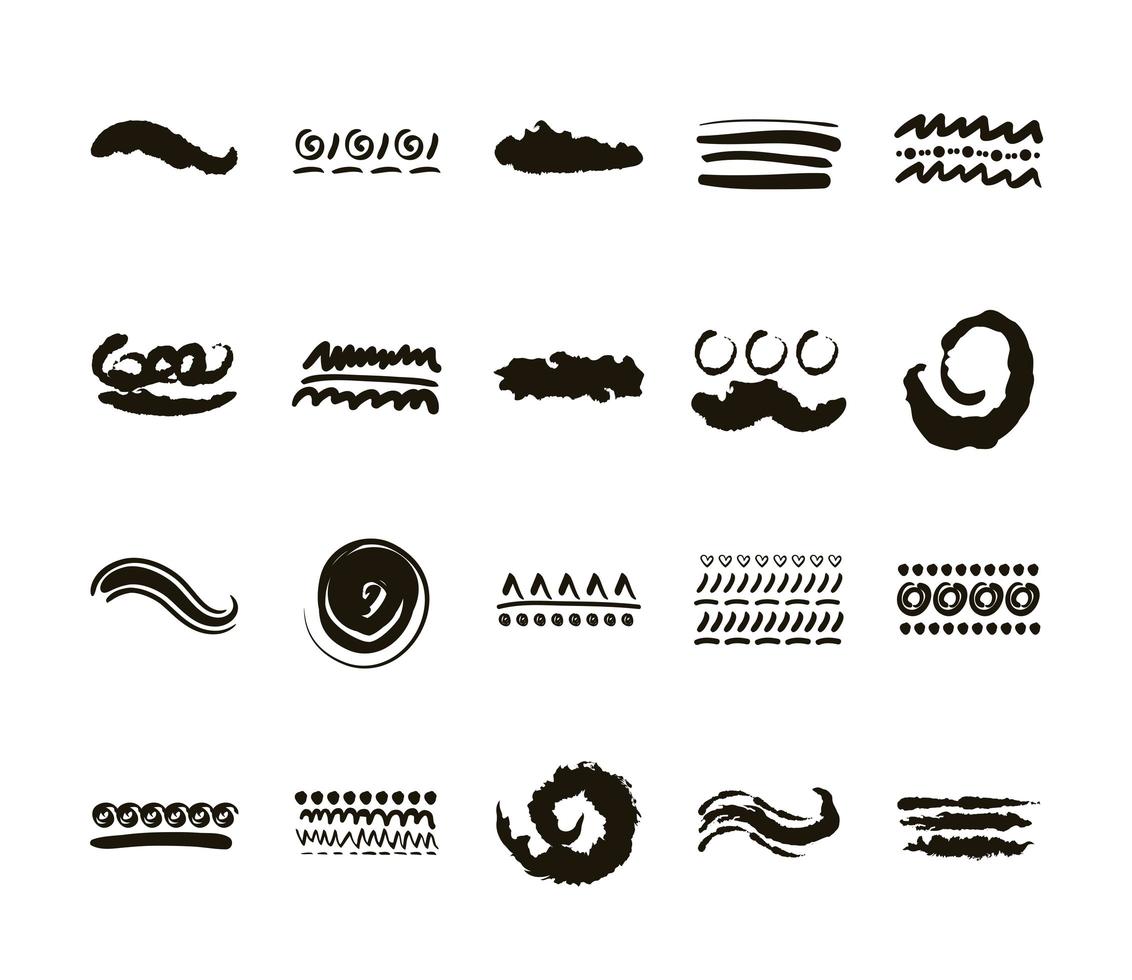 paquete de diseño creativo con iconos de trazos de pincel vector