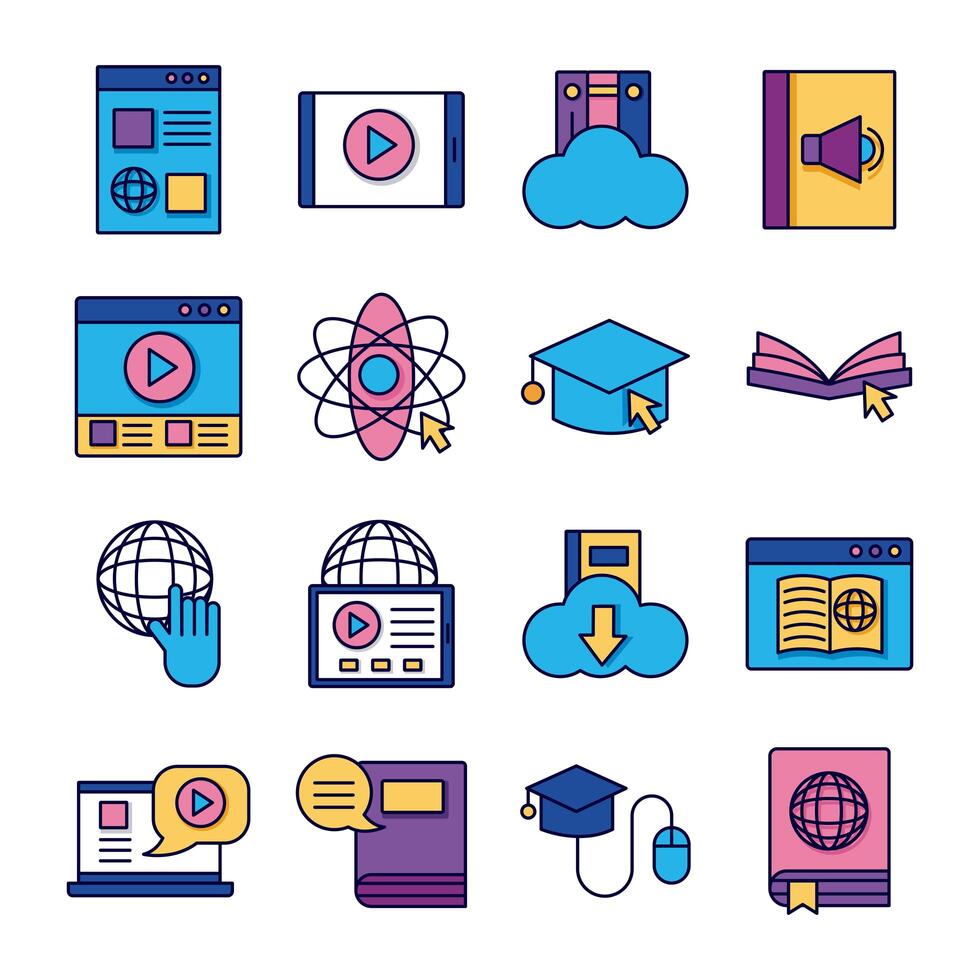 bundle of education online set icons vector