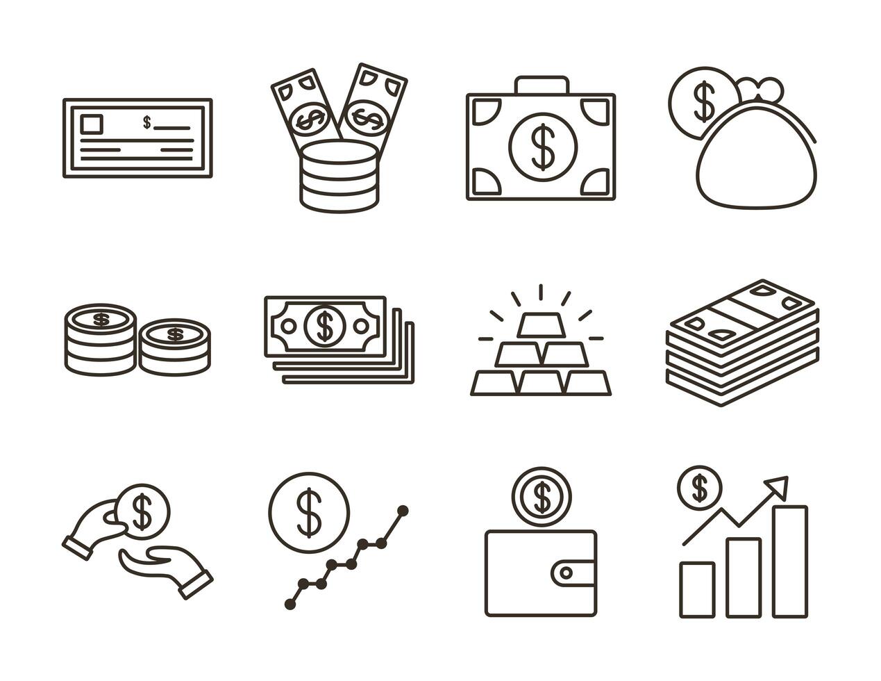 Paquete de iconos de conjunto de moneda de dinero vector