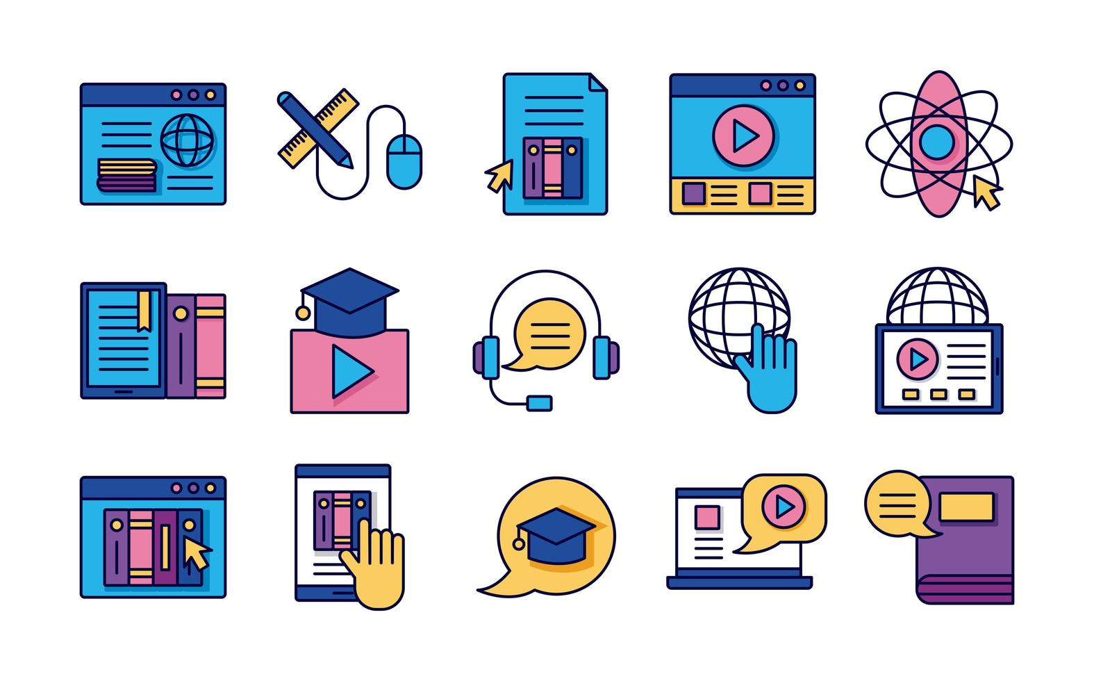 bundle of education online set icons vector