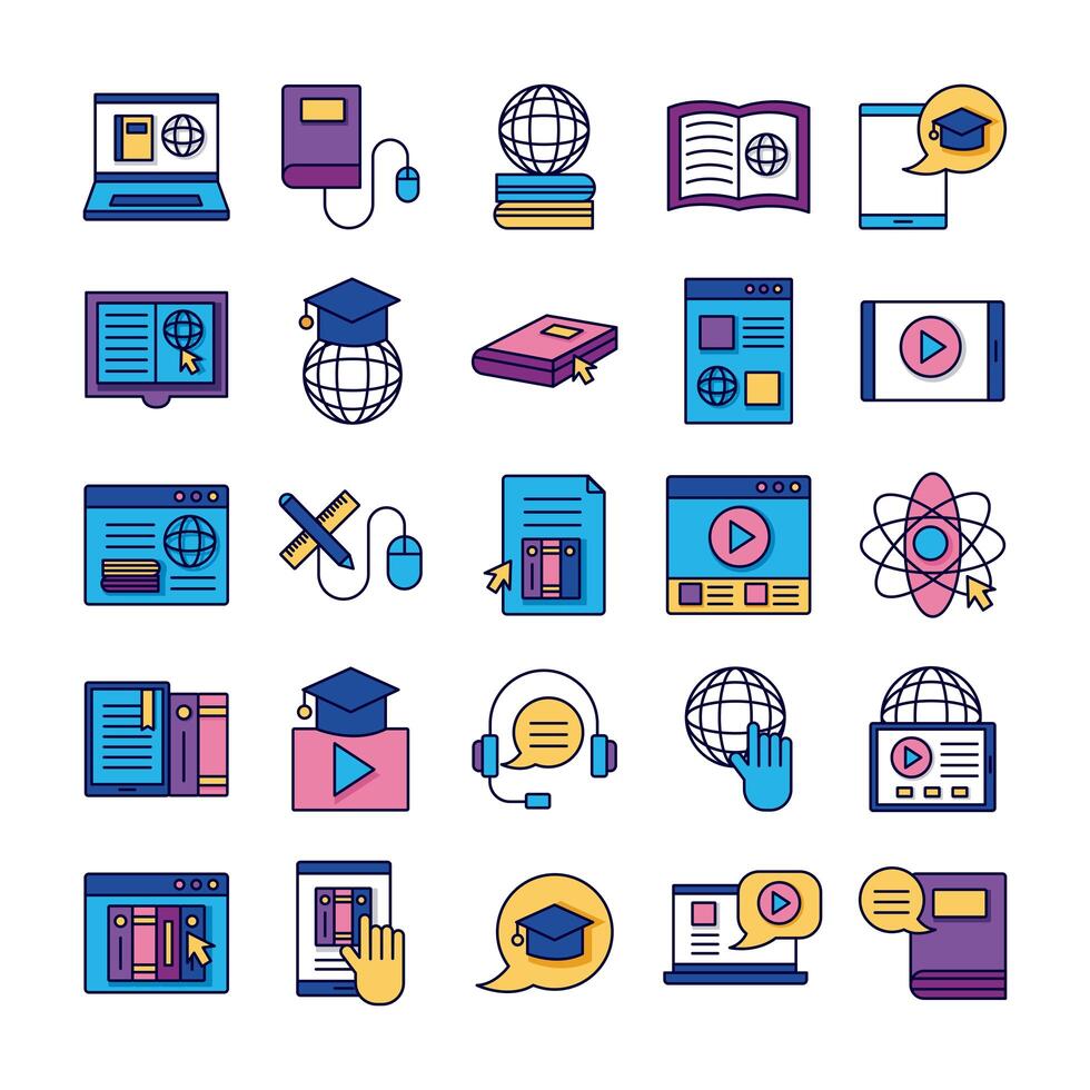 bundle of education online set icons vector