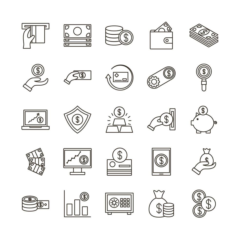 bundle of money currency set icons vector