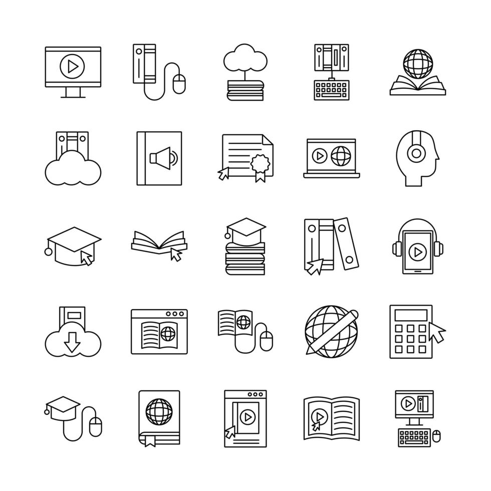 bundle of education online set icons vector