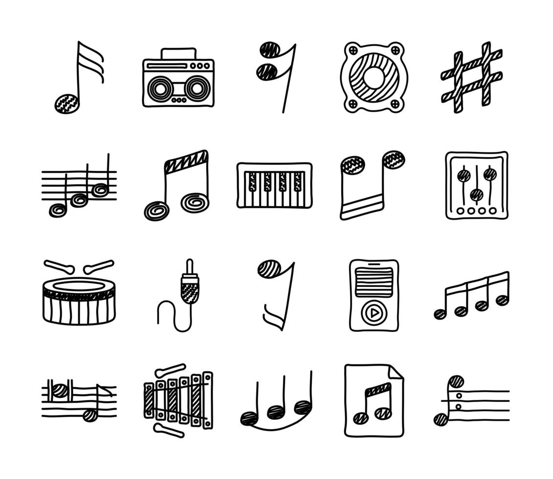 bundle of music set icons vector