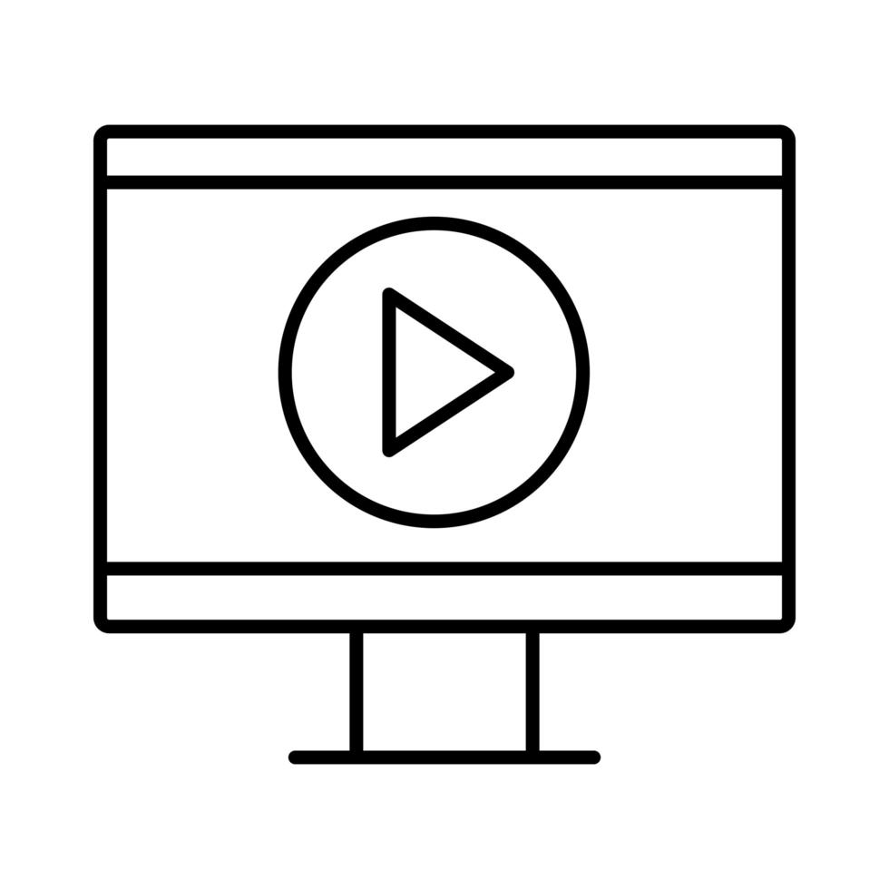 desktop with play button online education line style vector