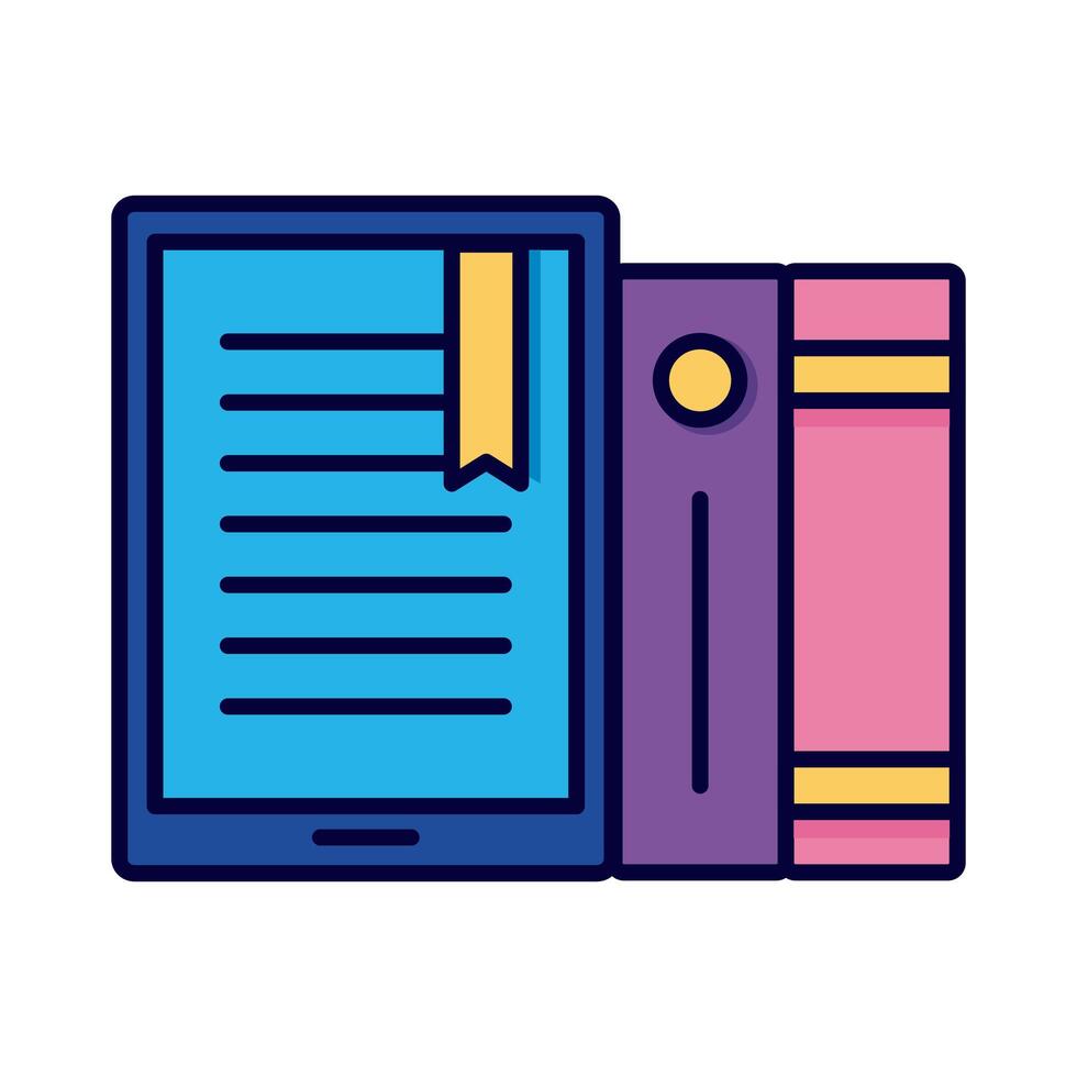 electronic books in tablet education online line and fill style icon vector