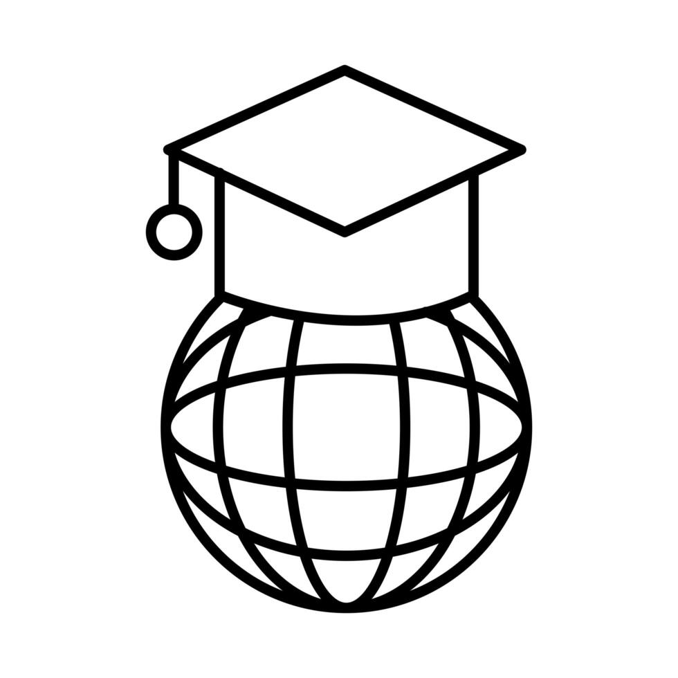 sphere browser with graduation hat line style icon vector