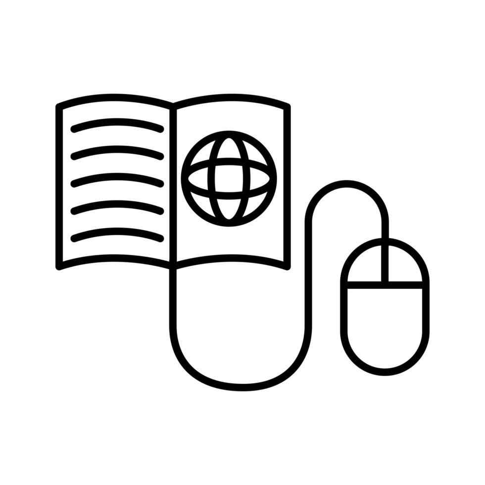 sphere browser in book with mouse line style icon vector